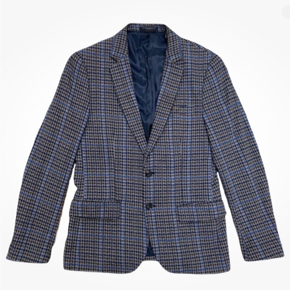 Scotch & Soda Men’s Houndstooth Cotton Blazer Blue Gray Medium Sports Coat